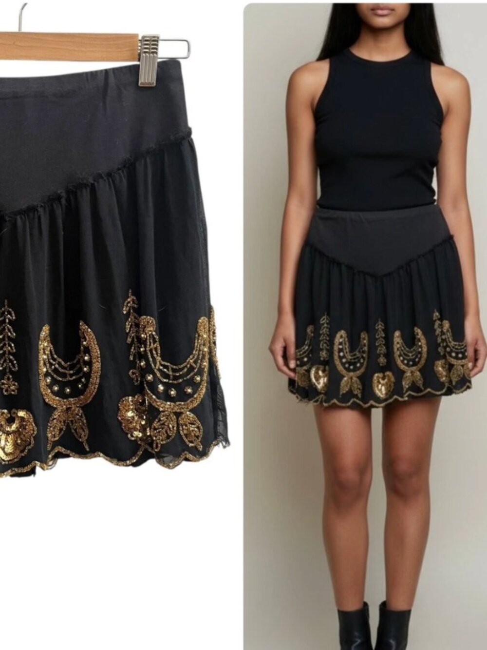✨ Free People Black & Gold Embellished Sequin Mini Skirt ✨ Medium